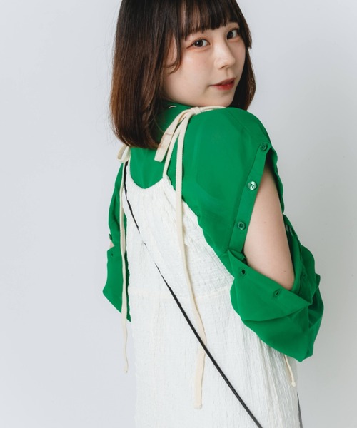 nemne store（ネンネストア）の「【低身長用サイズあり】ぽこぽこリボンキャミワンピース（ワンピース・レディース・グリーン/アイボリー・SMALL/MEDIUM）」の8枚目の写真