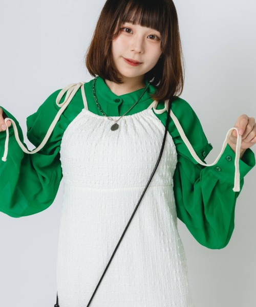 nemne store（ネンネストア）の「【低身長用サイズあり】ぽこぽこリボンキャミワンピース（ワンピース・レディース・グリーン/アイボリー・SMALL/MEDIUM）」の13枚目の写真