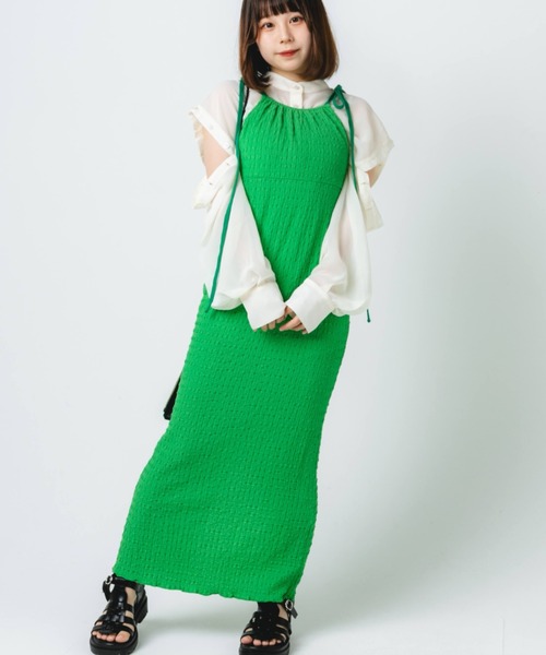 nemne store（ネンネストア）の「【低身長用サイズあり】ぽこぽこリボンキャミワンピース（ワンピース・レディース・グリーン/アイボリー・SMALL/MEDIUM）」の9枚目の写真