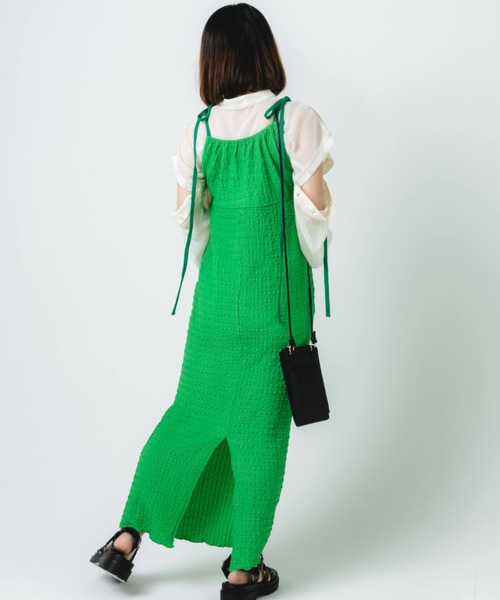 nemne store（ネンネストア）の「【低身長用サイズあり】ぽこぽこリボンキャミワンピース（ワンピース・レディース・グリーン/アイボリー・SMALL/MEDIUM）」の14枚目の写真