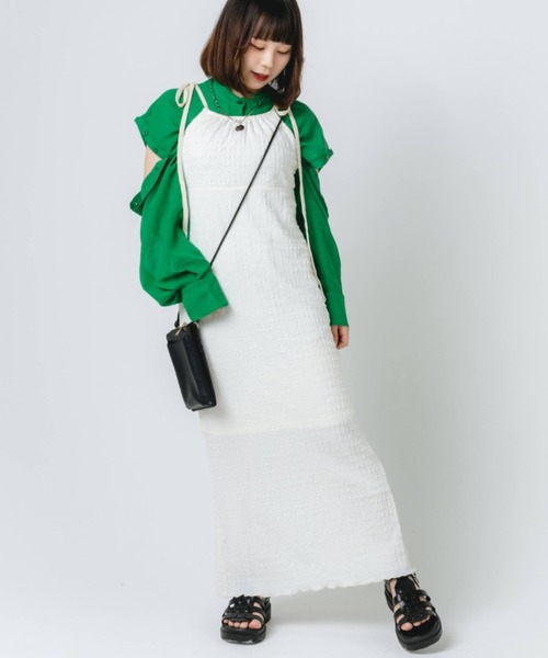 nemne store（ネンネストア）の「【低身長用サイズあり】ぽこぽこリボンキャミワンピース（ワンピース・レディース・グリーン/アイボリー・SMALL/MEDIUM）」の4枚目の写真