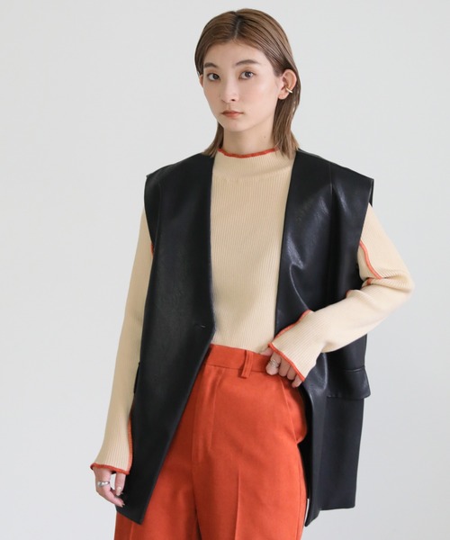 select MOCA（セレクトモカ）の「2022 AW 配色リブニット（ニット/セーター・レディース・ブラック/アイボリー/テラコッタ・FREE）」の14枚目の写真