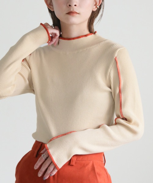 select MOCA（セレクトモカ）の「2022 AW 配色リブニット（ニット/セーター・レディース・ブラック/アイボリー/テラコッタ・FREE）」の7枚目の写真