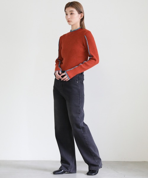 select MOCA（セレクトモカ）の「2022 AW 配色リブニット（ニット/セーター・レディース・ブラック/アイボリー/テラコッタ・FREE）」の5枚目の写真