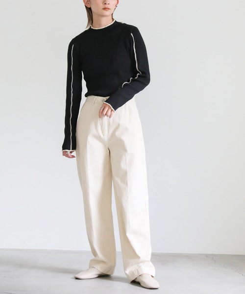 select MOCA（セレクトモカ）の「2022 AW 配色リブニット（ニット/セーター・レディース・ブラック/アイボリー/テラコッタ・FREE）」の6枚目の写真