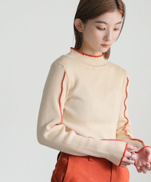 select MOCA（セレクトモカ）の「2022 AW 配色リブニット（ニット/セーター・レディース・ブラック/アイボリー/テラコッタ・FREE）」の9枚目の写真