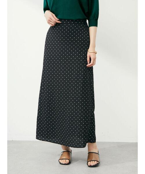 Green Parks(グリーンパークス)の「ドットナロースカート(スカート・レディース・ブラック/アイボリー/ブラウン・FREE)」の4枚目の写真