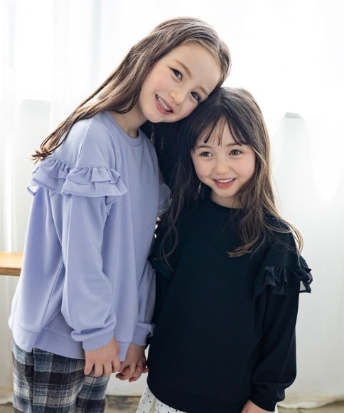 lulpini（ルルピー二）の「kids ポンチフリルドッキングプルオーバー（パーカー・キッズ・アイボリー/ブラック/ブルー・S/M/L）」の7枚目の写真