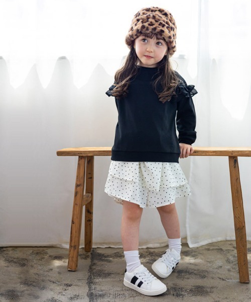 lulpini（ルルピー二）の「kids ポンチフリルドッキングプルオーバー（パーカー・キッズ・アイボリー/ブラック/ブルー・S/M/L）」の5枚目の写真