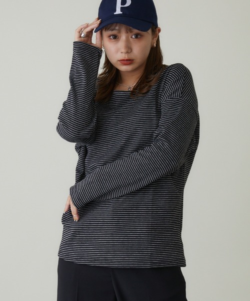 mebole(メボレ)の「シンプルボーダーロングスリーブTシャツ(Tシャツ/カットソー・レディース・ホワイト/ブラック/ブラウン・FREE)」の19枚目の写真