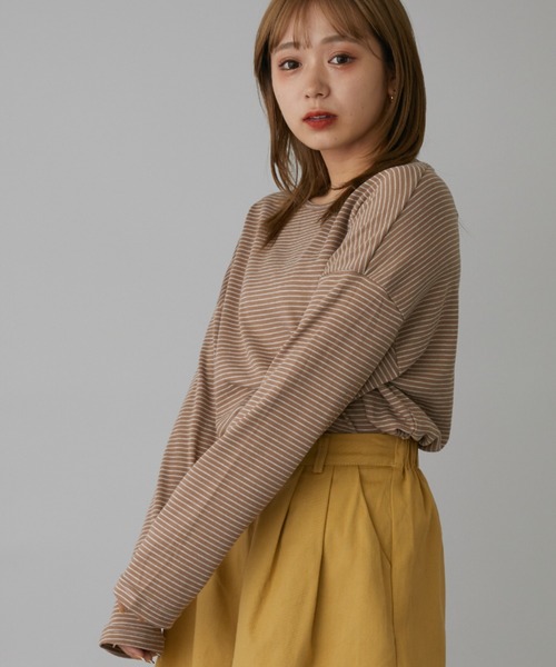 mebole(メボレ)の「シンプルボーダーロングスリーブTシャツ(Tシャツ/カットソー・レディース・ホワイト/ブラック/ブラウン・FREE)」の6枚目の写真