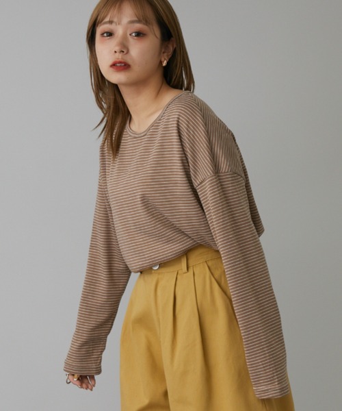 mebole(メボレ)の「シンプルボーダーロングスリーブTシャツ(Tシャツ/カットソー・レディース・ホワイト/ブラック/ブラウン・FREE)」の9枚目の写真