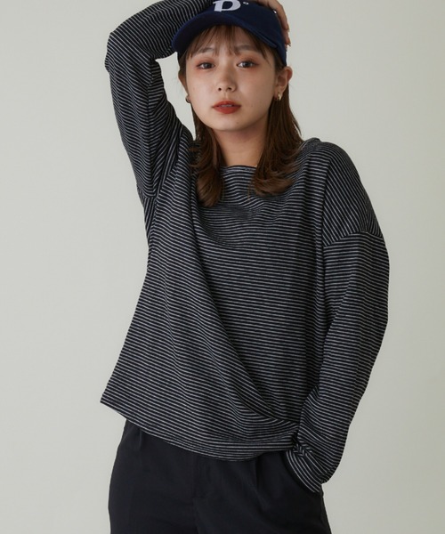 mebole(メボレ)の「シンプルボーダーロングスリーブTシャツ(Tシャツ/カットソー・レディース・ホワイト/ブラック/ブラウン・FREE)」の20枚目の写真