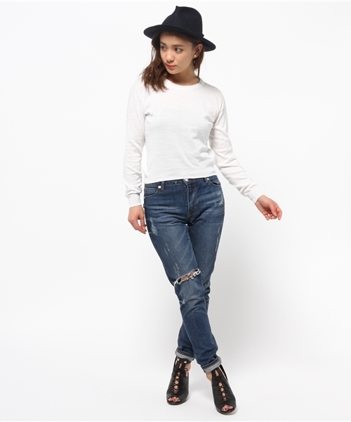 AZUL by moussy（アズールバイマウジー）の「C100%U/Nクロプト長袖KPO（ニット/セーター・レディース・オフホワイト/トップグレー/ライトパープル・SMALL/MEDIUM）」の7枚目の写真