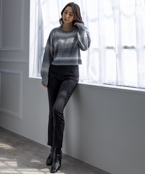 clear（クリア）の「前スリットハイウエストストレッチパンツ（スラックス・レディース・ブラック/モカ・S/M）」の4枚目の写真