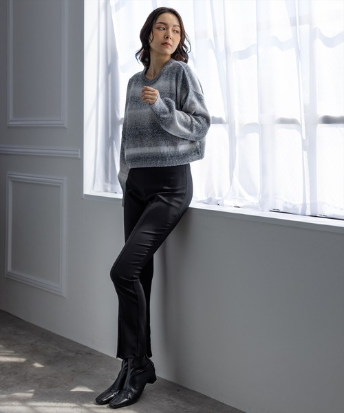 clear（クリア）の「前スリットハイウエストストレッチパンツ（スラックス・レディース・ブラック/モカ・S/M）」の6枚目の写真