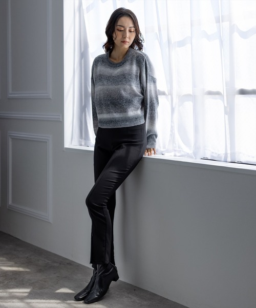 clear（クリア）の「前スリットハイウエストストレッチパンツ（スラックス・レディース・ブラック/モカ・S/M）」の7枚目の写真