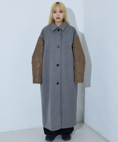 NOMINE(ノミネ)の「袖キルティングステンカラーコート(ステンカラーコート・レディース・カーキ/アイボリー/チャコールグレー/ブラック/キャメル/オフホワイト/グレー/ダークグリーン・フリー)」の13枚目の写真