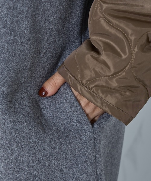 NOMINE(ノミネ)の「袖キルティングステンカラーコート(ステンカラーコート・レディース・カーキ/アイボリー/チャコールグレー/ブラック/キャメル/オフホワイト/グレー/ダークグリーン・フリー)」の16枚目の写真