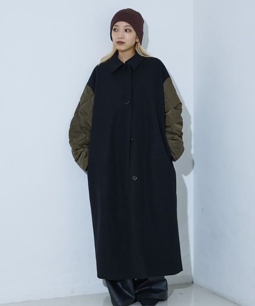 NOMINE(ノミネ)の「袖キルティングステンカラーコート(ステンカラーコート・レディース・カーキ/アイボリー/チャコールグレー/ブラック/キャメル/オフホワイト/グレー/ダークグリーン・フリー)」の14枚目の写真