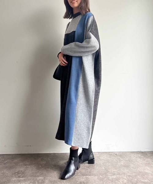 Chez toi(シェトワ)の「ブロッキングハイネックニットソーワンピース(ワンピース・レディース・ライトグレー/チャコールグレー/ベージュ・FREE)」の7枚目の写真