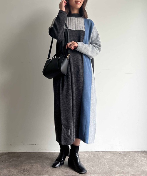Chez toi(シェトワ)の「ブロッキングハイネックニットソーワンピース(ワンピース・レディース・ライトグレー/チャコールグレー/ベージュ・FREE)」の10枚目の写真
