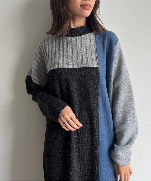 Chez toi(シェトワ)の「ブロッキングハイネックニットソーワンピース(ワンピース・レディース・ライトグレー/チャコールグレー/ベージュ・FREE)」の12枚目の写真