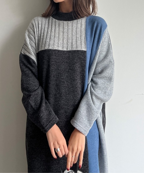 Chez toi(シェトワ)の「ブロッキングハイネックニットソーワンピース(ワンピース・レディース・ライトグレー/チャコールグレー/ベージュ・FREE)」の13枚目の写真