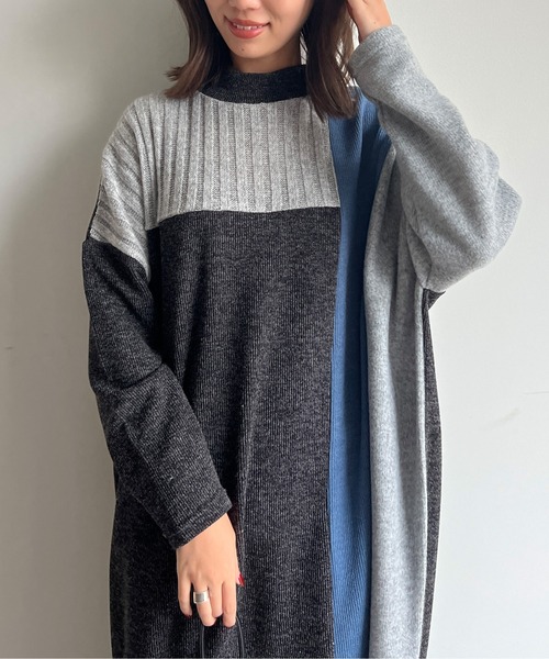 Chez toi(シェトワ)の「ブロッキングハイネックニットソーワンピース(ワンピース・レディース・ライトグレー/チャコールグレー/ベージュ・FREE)」の14枚目の写真