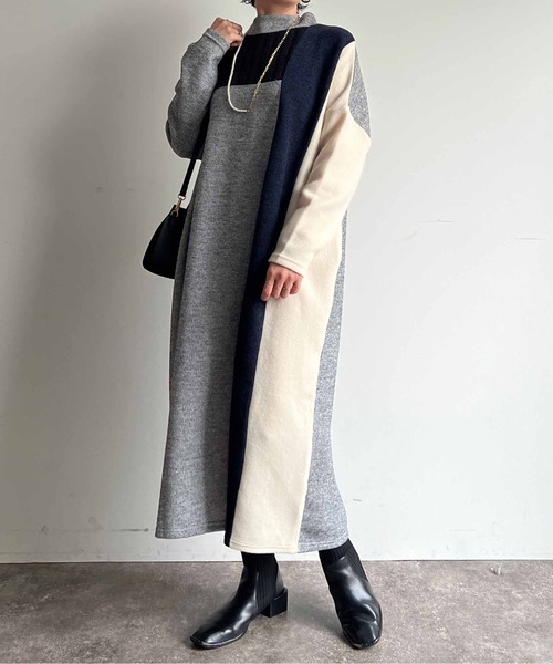 Chez toi(シェトワ)の「ブロッキングハイネックニットソーワンピース(ワンピース・レディース・ライトグレー/チャコールグレー/ベージュ・FREE)」の16枚目の写真