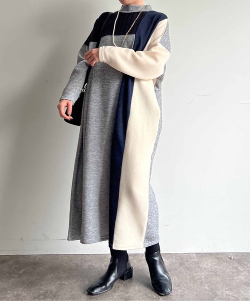 Chez toi(シェトワ)の「ブロッキングハイネックニットソーワンピース(ワンピース・レディース・ライトグレー/チャコールグレー/ベージュ・FREE)」の17枚目の写真