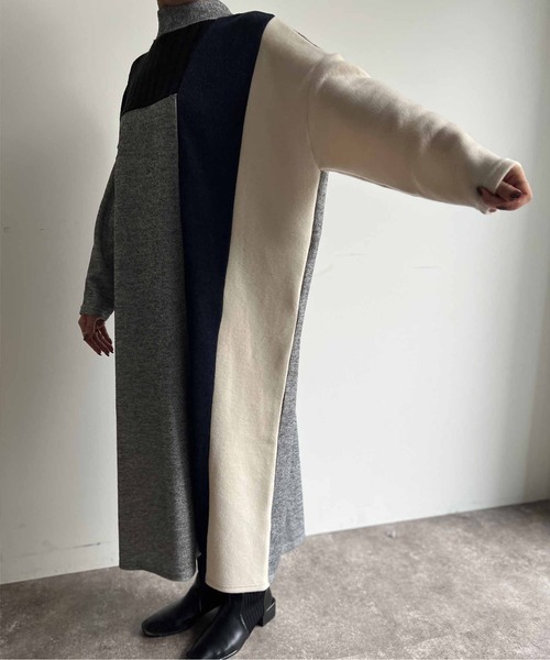 Chez toi(シェトワ)の「ブロッキングハイネックニットソーワンピース(ワンピース・レディース・ライトグレー/チャコールグレー/ベージュ・FREE)」の19枚目の写真