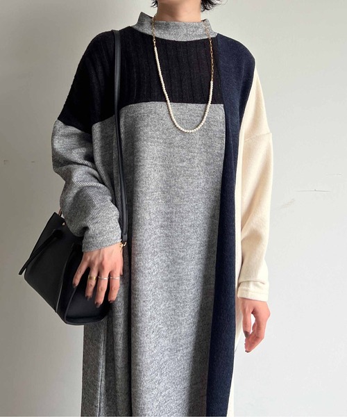 Chez toi(シェトワ)の「ブロッキングハイネックニットソーワンピース(ワンピース・レディース・ライトグレー/チャコールグレー/ベージュ・FREE)」の20枚目の写真
