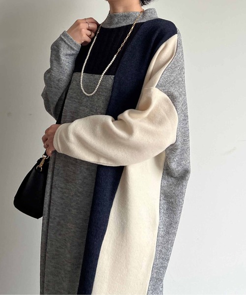 Chez toi(シェトワ)の「ブロッキングハイネックニットソーワンピース(ワンピース・レディース・ライトグレー/チャコールグレー/ベージュ・FREE)」の22枚目の写真