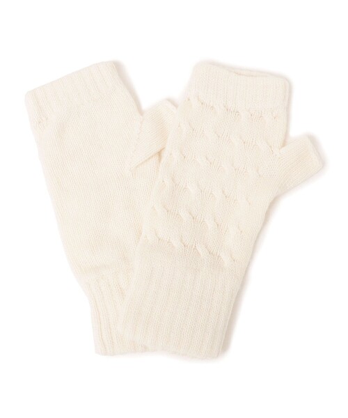 William Brunton Hand Knits（ウィリアム ブラントン ハンド ニット）の「William Brunton:カシミヤ指ぬきグローブ（手袋・レディース・ライトホワイト/グレー/ピンク系その他・ONE SIZE）」の2枚目の写真