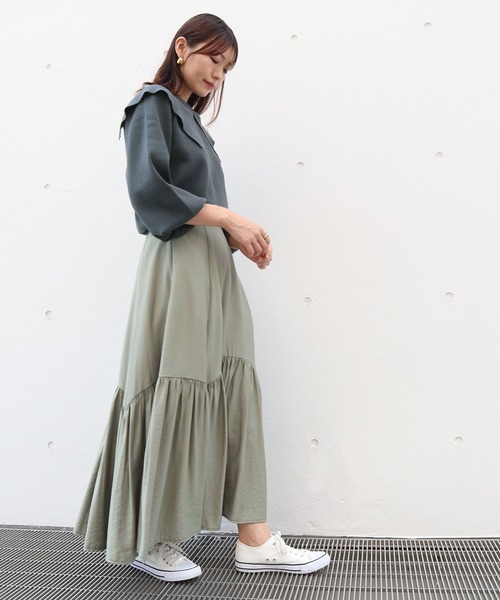 Brownie（ブラウニー）の「Brownie 襟付き総針ニットプルオーバー（ニット/セーター・レディース・グレー/ライトベージュ/ブラック/レッド/オレンジ・FREE）」の16枚目の写真