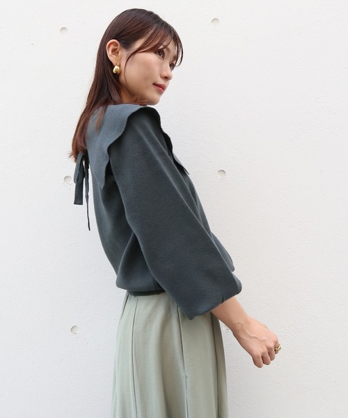 Brownie（ブラウニー）の「Brownie 襟付き総針ニットプルオーバー（ニット/セーター・レディース・グレー/ライトベージュ/ブラック/レッド/オレンジ・FREE）」の10枚目の写真