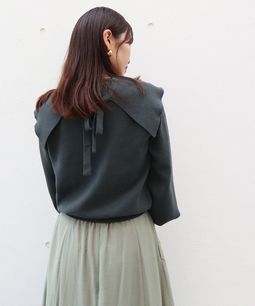 Brownie（ブラウニー）の「Brownie 襟付き総針ニットプルオーバー（ニット/セーター・レディース・グレー/ライトベージュ/ブラック/レッド/オレンジ・FREE）」の11枚目の写真