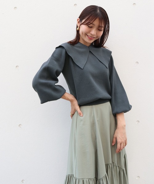 Brownie（ブラウニー）の「Brownie 襟付き総針ニットプルオーバー（ニット/セーター・レディース・グレー/ライトベージュ/ブラック/レッド/オレンジ・FREE）」の9枚目の写真