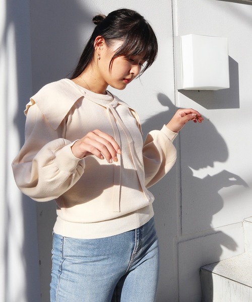 Brownie（ブラウニー）の「Brownie 襟付き総針ニットプルオーバー（ニット/セーター・レディース・グレー/ライトベージュ/ブラック/レッド/オレンジ・FREE）」の19枚目の写真