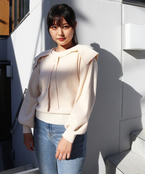Brownie（ブラウニー）の「Brownie 襟付き総針ニットプルオーバー（ニット/セーター・レディース・グレー/ライトベージュ/ブラック/レッド/オレンジ・FREE）」の18枚目の写真