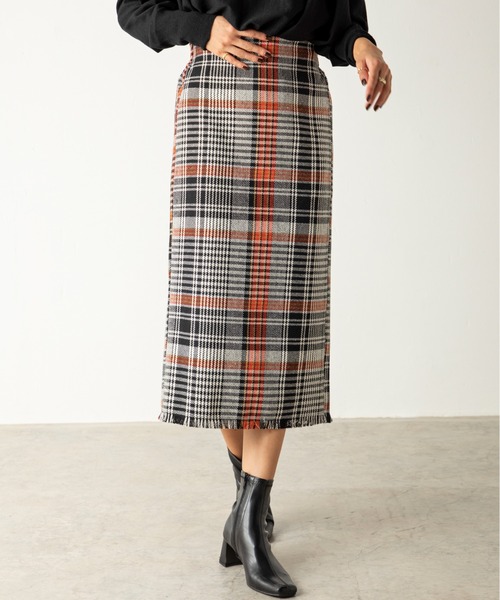 MILLION CARATS（ミリオンカラッツ）の「ツイードビッグチェックスカート（スカート・レディース・オレンジ/グリーン/ブラウン/イエロー/パープル・FREE）」の6枚目の写真