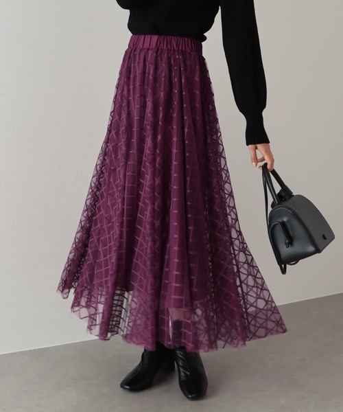 BLUEEAST（ブルーイースト）の「シアーチェックスカート（スカート・レディース・ブラック/グレー/ネイビー/ボルドー/ベージュ・MEDIUM）」の5枚目の写真