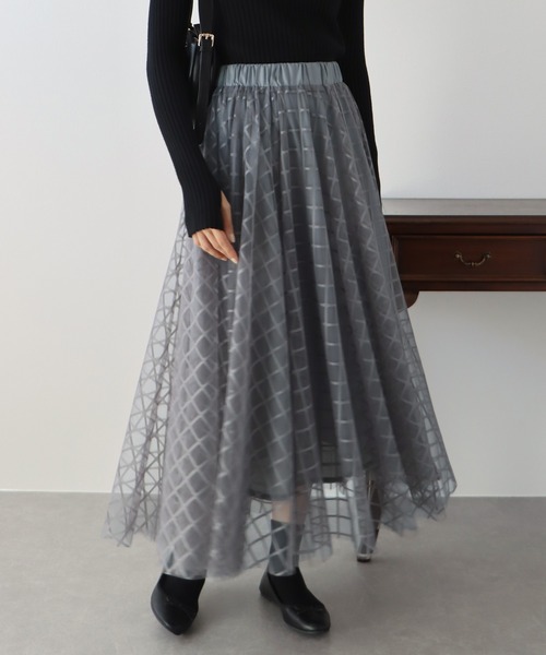 BLUEEAST（ブルーイースト）の「シアーチェックスカート（スカート・レディース・ブラック/グレー/ネイビー/ボルドー/ベージュ・MEDIUM）」の8枚目の写真