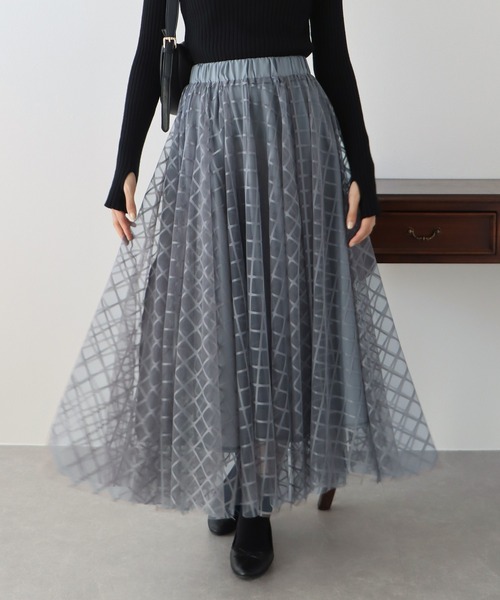 BLUEEAST（ブルーイースト）の「シアーチェックスカート（スカート・レディース・ブラック/グレー/ネイビー/ボルドー/ベージュ・MEDIUM）」の14枚目の写真