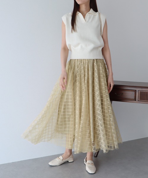 BLUEEAST（ブルーイースト）の「シアーチェックスカート（スカート・レディース・ブラック/グレー/ネイビー/ボルドー/ベージュ・MEDIUM）」の18枚目の写真