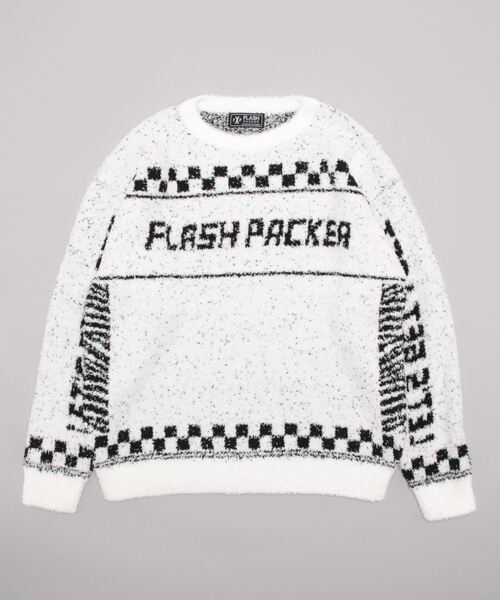 FLASH PACKER(フラッシュパッカー)の「FLASH PACKER フラッシュパッカー / チェック・ゼブラ柄 ブークレニット // FXP2022FW-07 XN-MIX(ニット/セーター・メンズ・ブラック/ホワイト・MEDIUM/LARGE)」の3枚目の写真