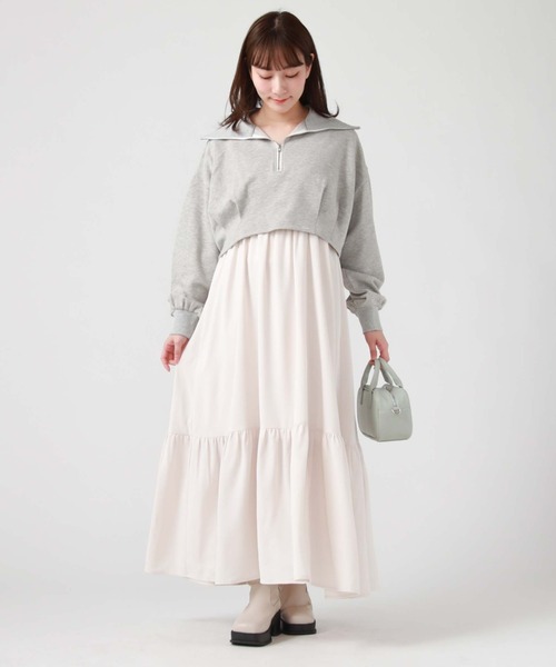 archives(アルシーヴ)の「ハーフzipスウェット×シャーリングキャミワンピースSET(ワンピース・レディース・グレー/ブルー/アイボリー・MEDIUM)」の3枚目の写真