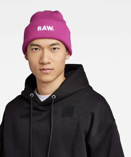 G-STAR(ジースター)の「EFFO RAW LONG BEANIE/ロゴニット帽(ニットキャップ/ビーニー・メンズ・ピンク系その他/ホワイト・ONE SIZE)」の7枚目の写真