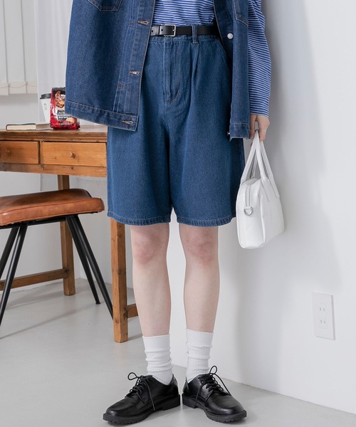 BONLECILL(ボンルシール)の「ハーフデニムパンツ(デニムパンツ・レディース・ネイビー/ブルー/ブラック/アイボリー・M/L)」の4枚目の写真